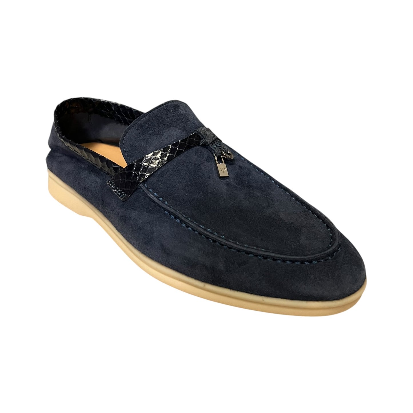 LORO PIANA Joan Suede + Snake Loafer in Blue