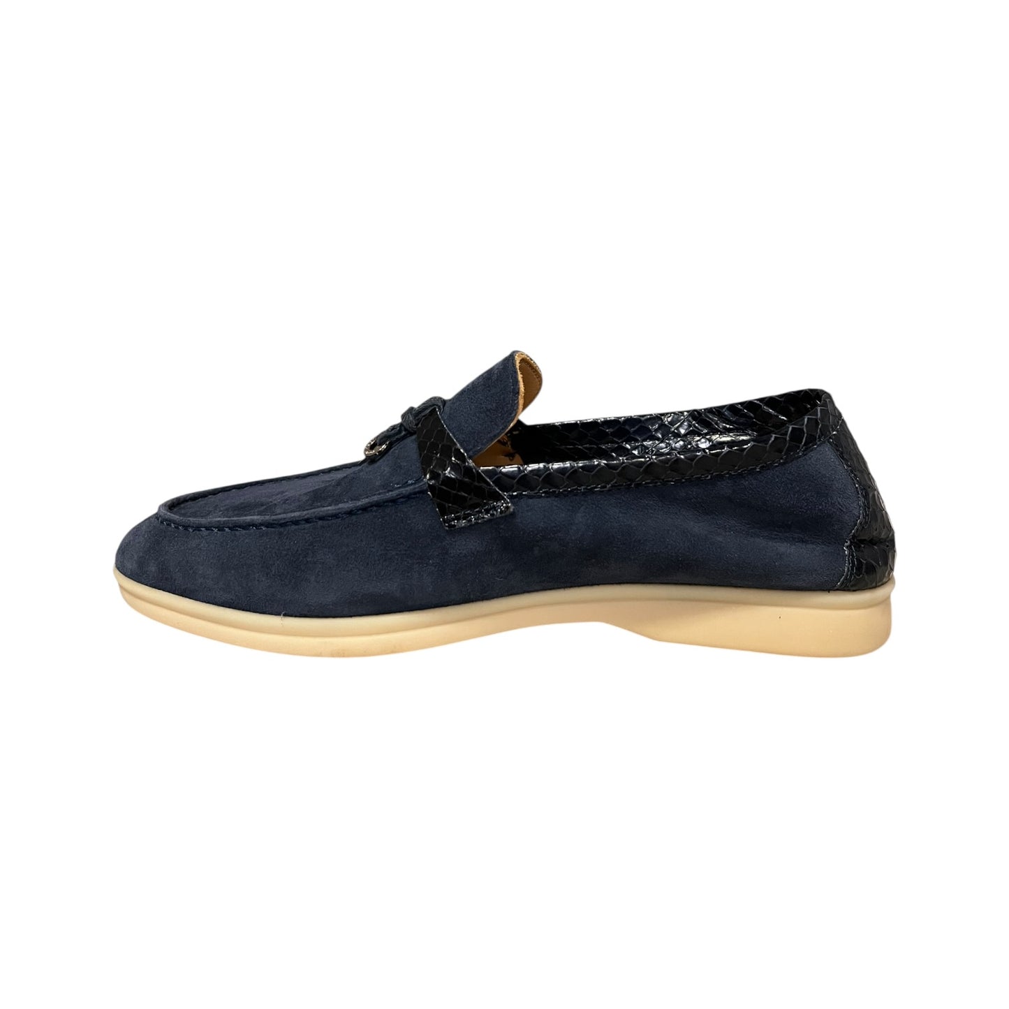 LORO PIANA Joan Suede + Snake Loafer in Blue