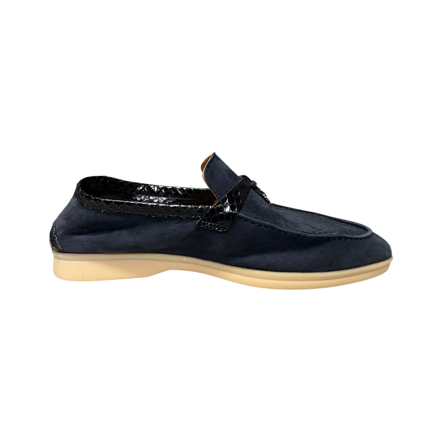 LORO PIANA Joan Suede + Snake Loafer in Blue