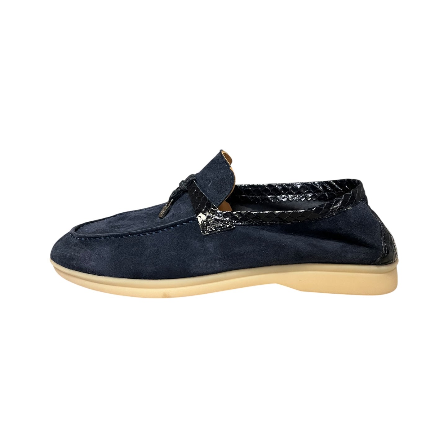 LORO PIANA Joan Suede + Snake Loafer in Blue