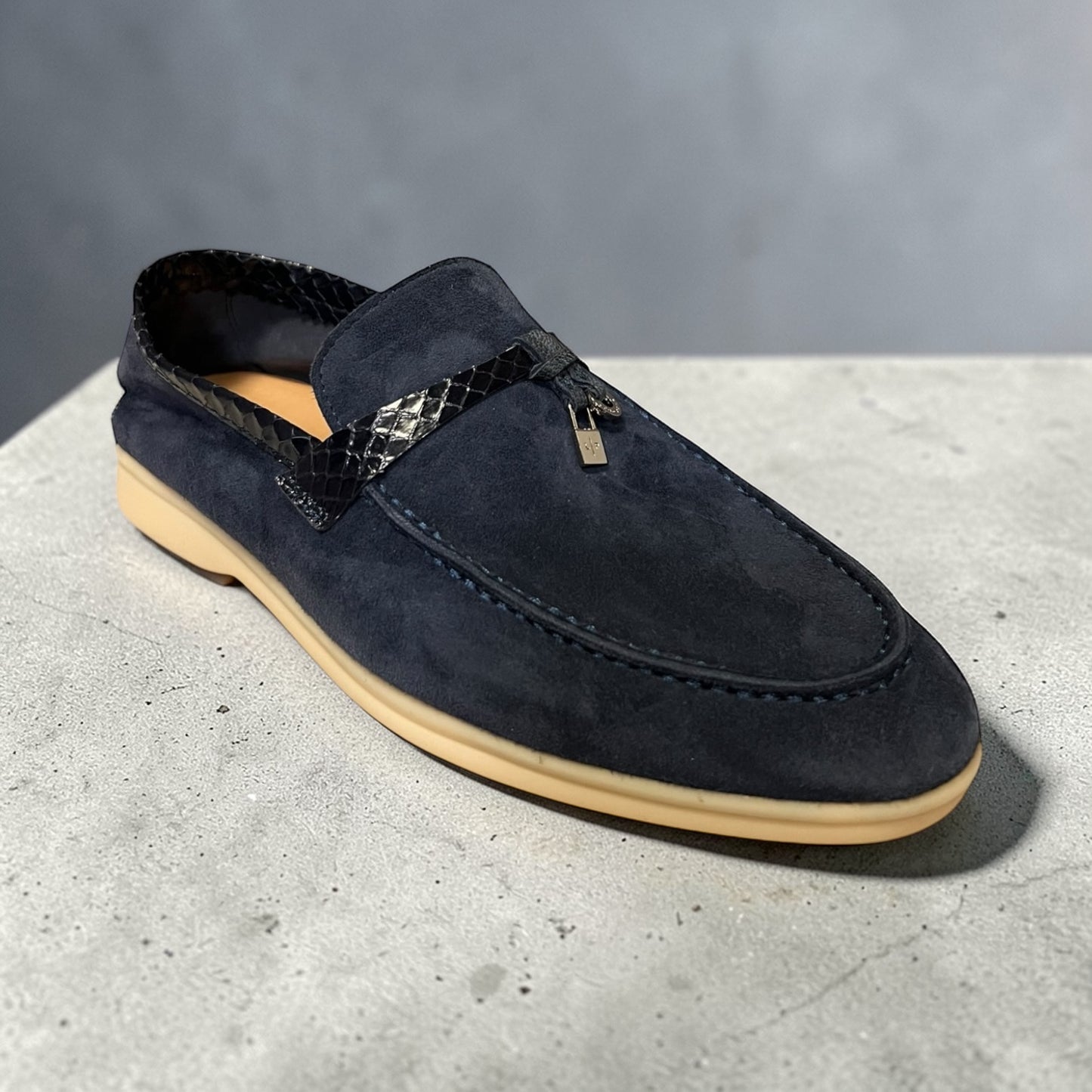 LORO PIANA Joan Suede + Snake Loafer in Blue