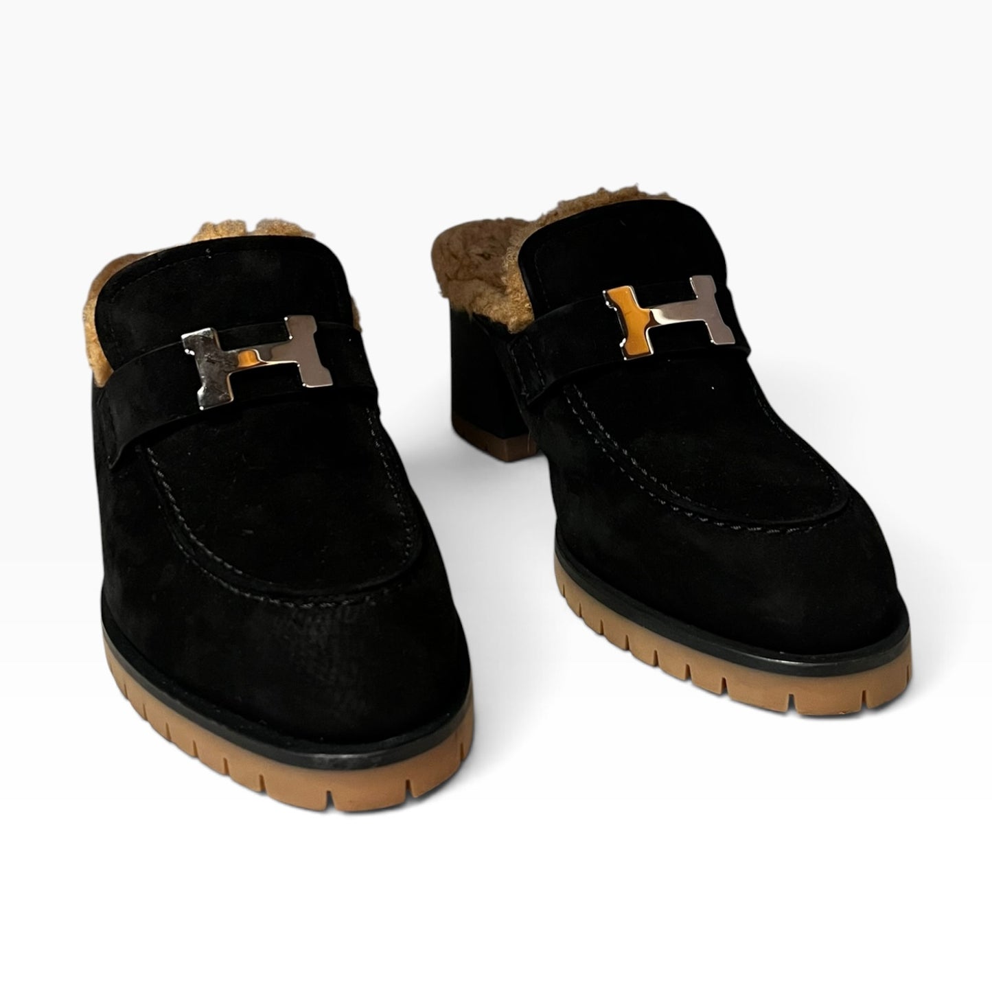 HERMES Flore 60 Shearling Suede Mules | 37.5