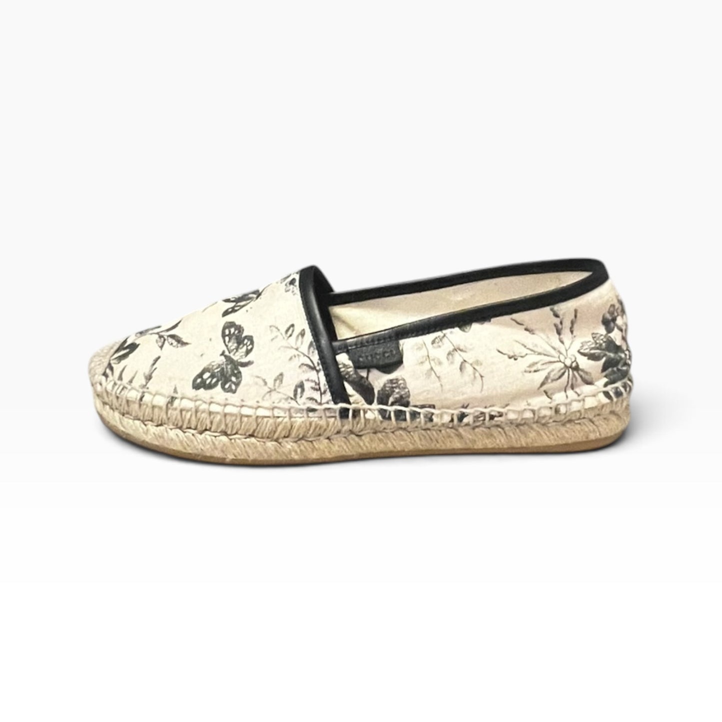 GUCCI Floral Espadrilles in Black & Ivory | 37.5