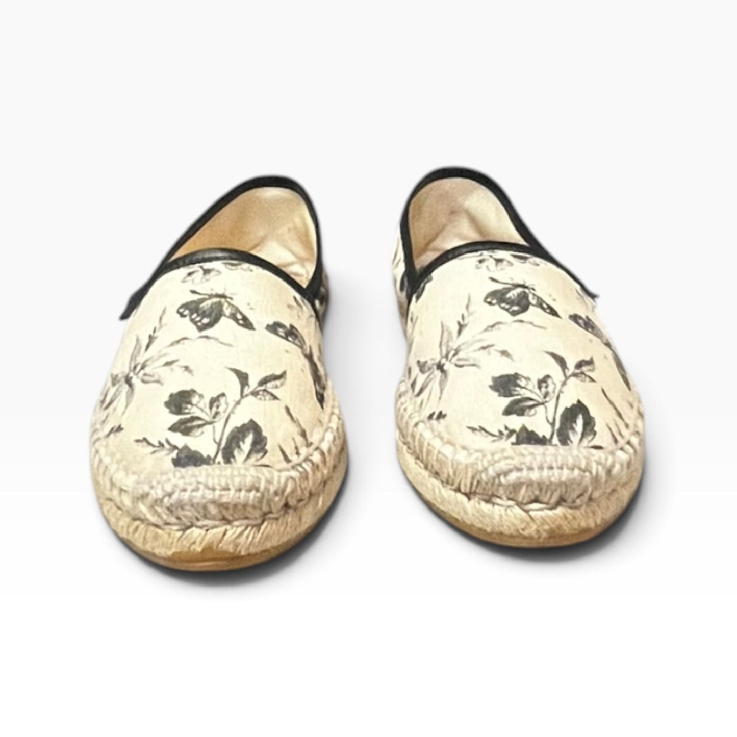 GUCCI Floral Espadrilles in Black & Ivory | 37.5