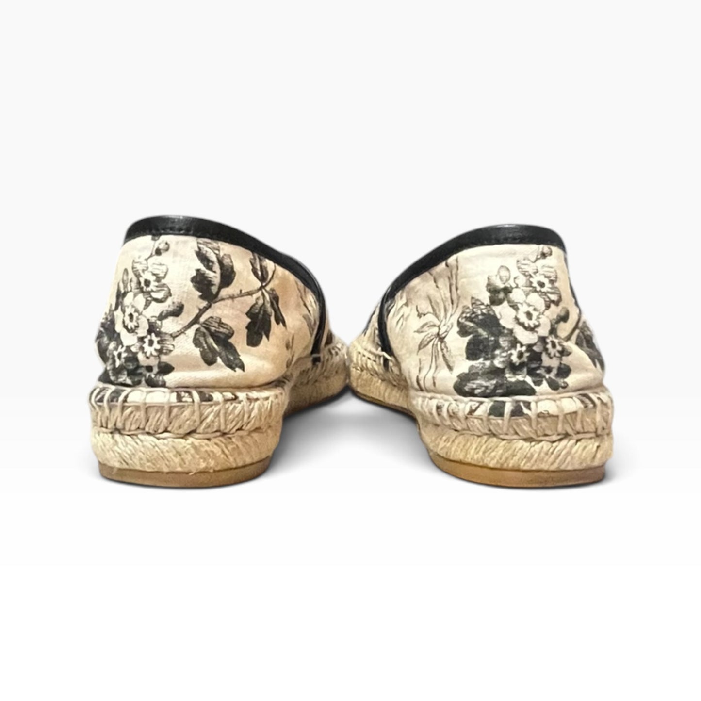 GUCCI Floral Espadrilles in Black & Ivory | 37.5