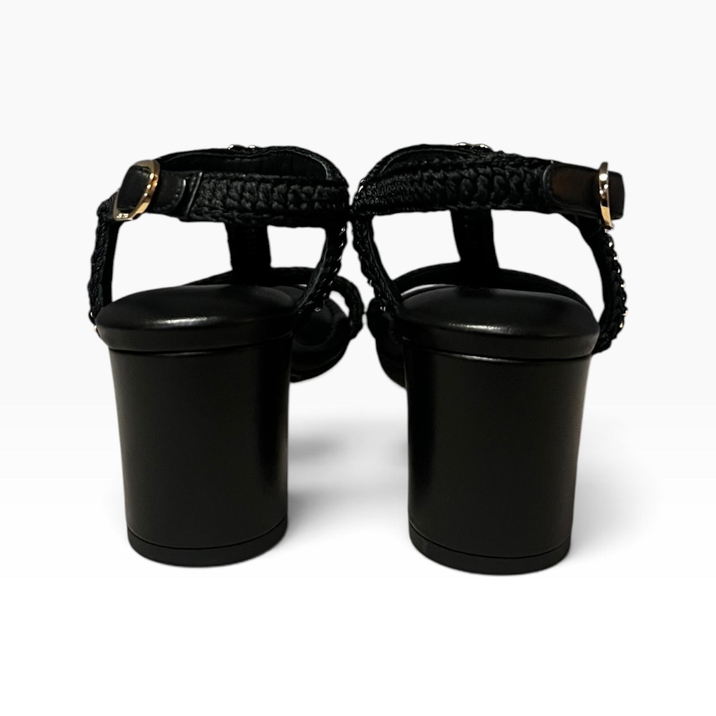 CHANEL Chain Around T Strap Sandal in Black & Gold | 38