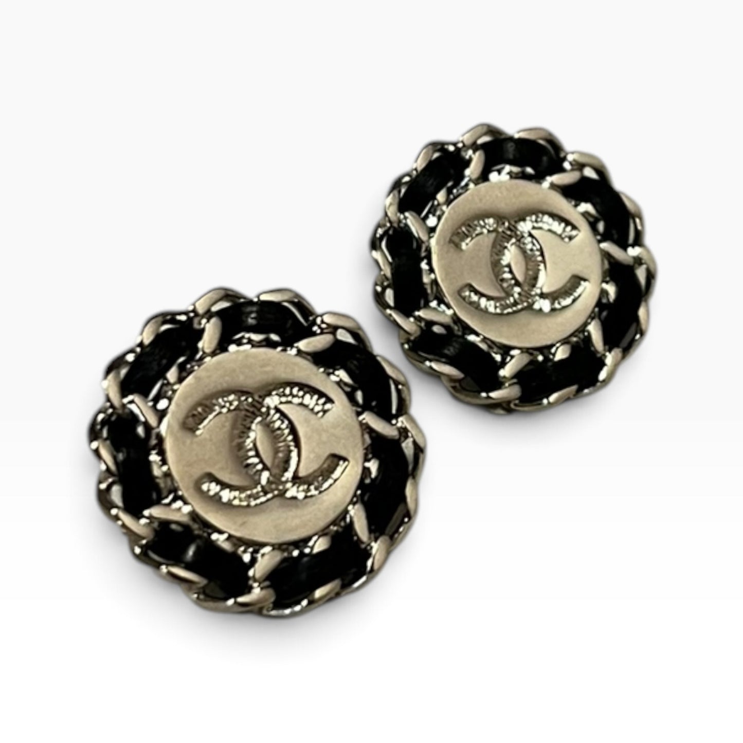 CHANEL Chain Around Earrings Silver Tone