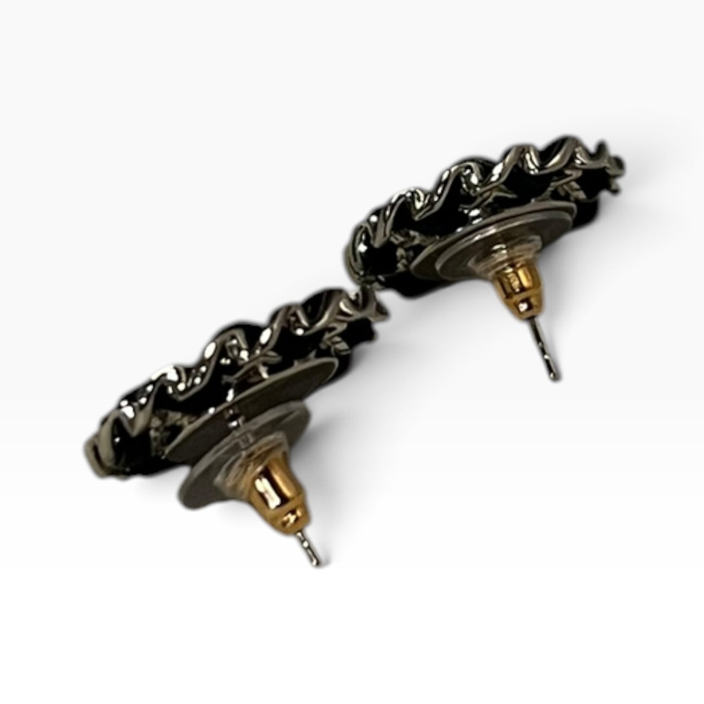 CHANEL Chain Around Earrings Silver Tone