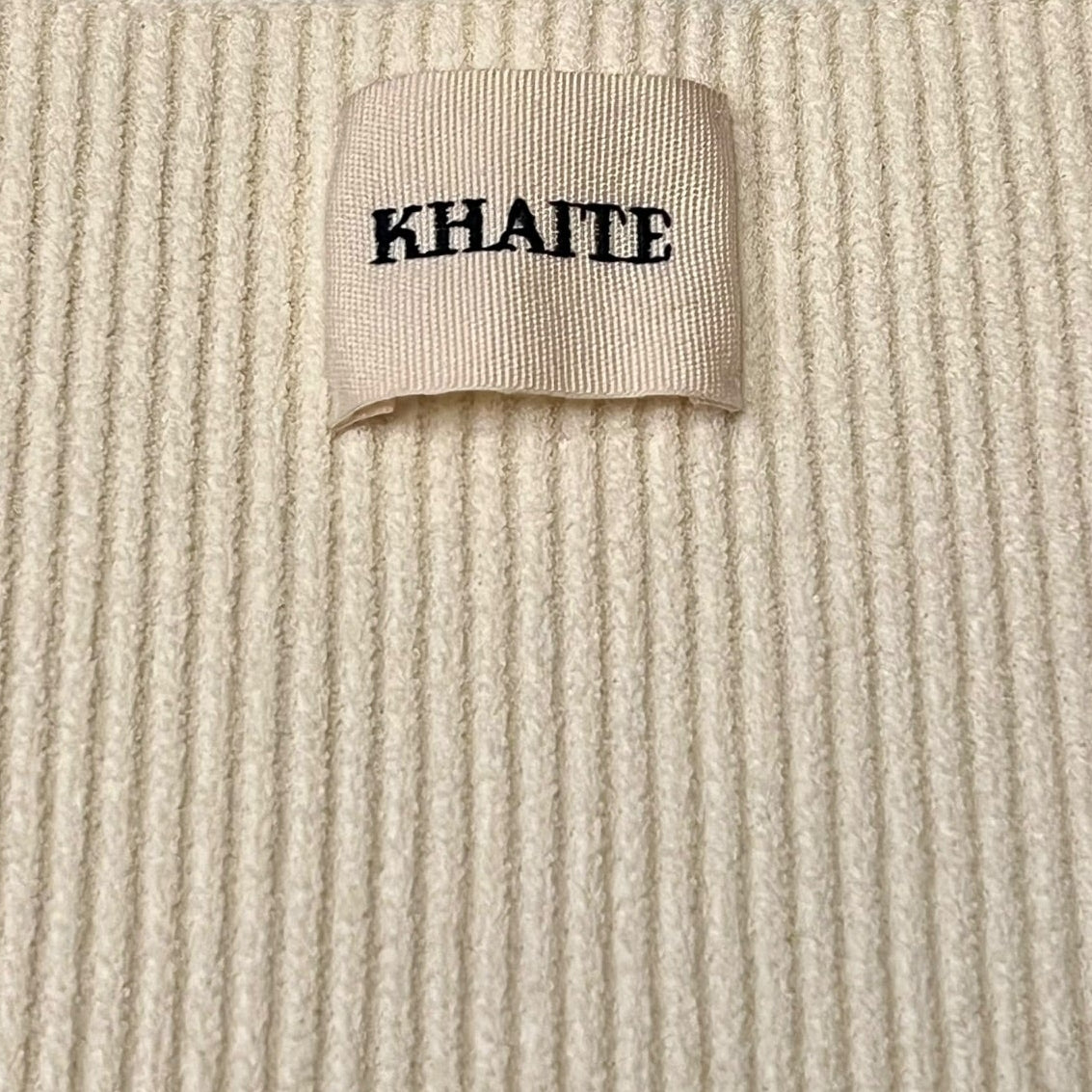 KHAITE Ribbed Knit Sweetheart Top in Ivory | M