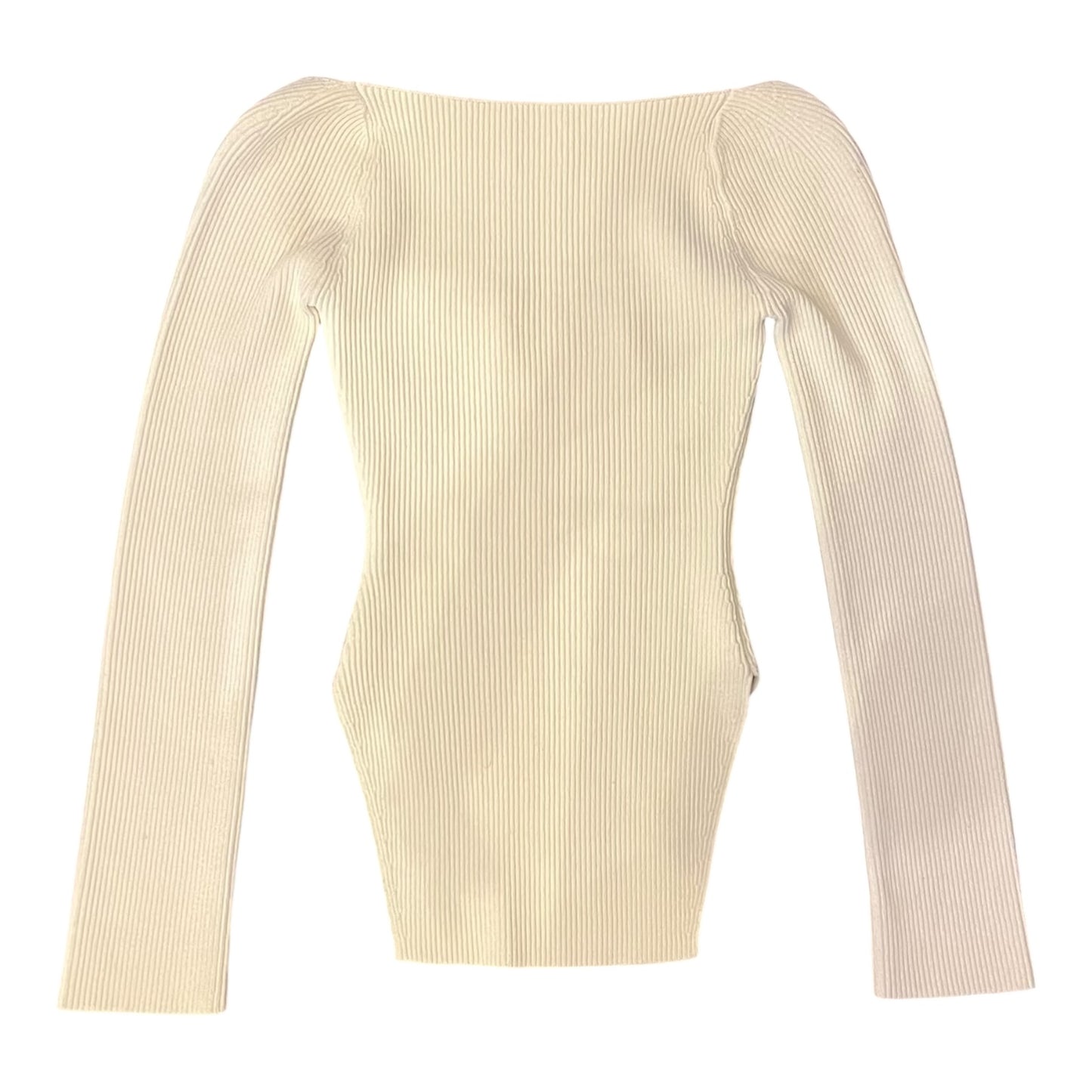 KHAITE Ribbed Knit Sweetheart Top in Ivory | M