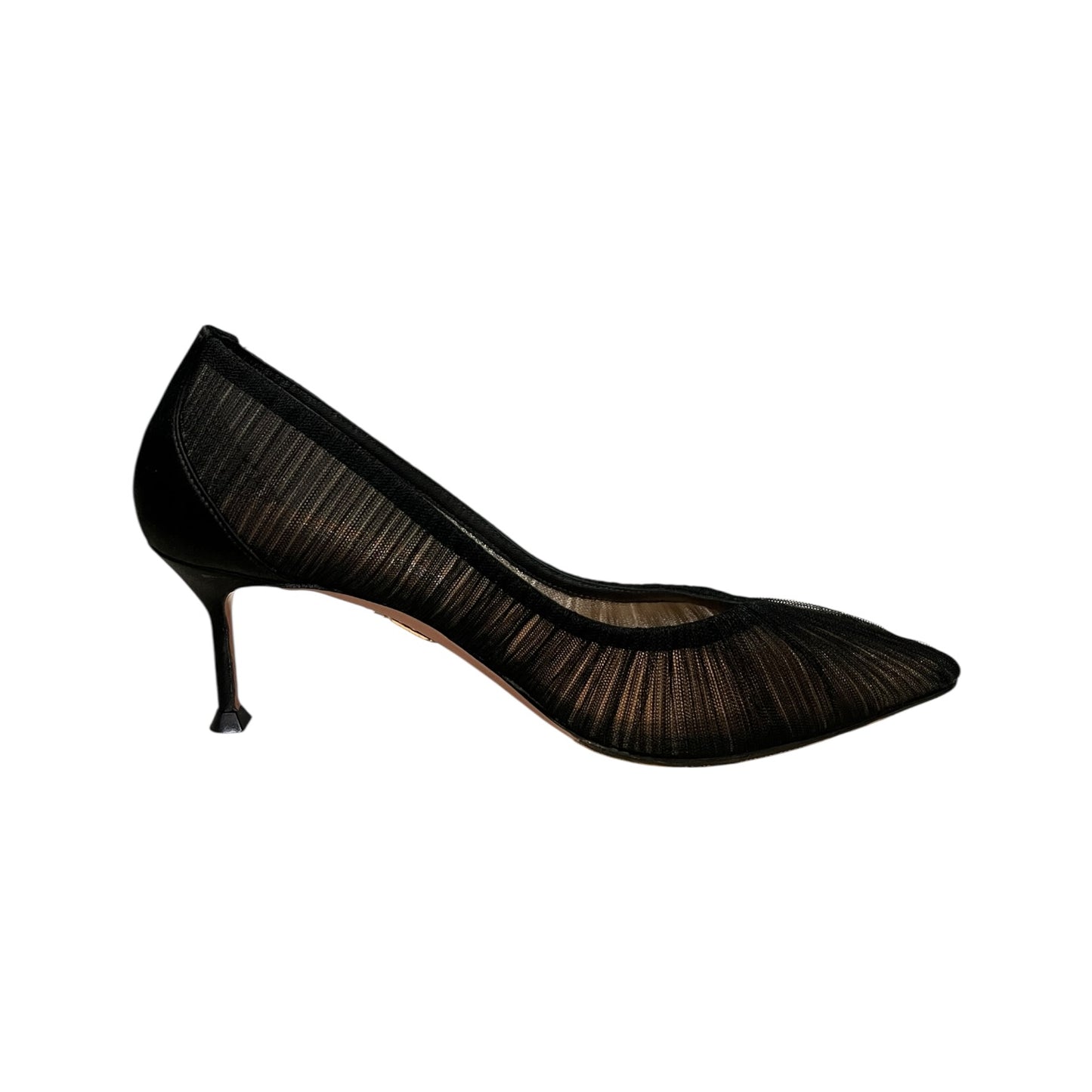 AQUAZZURA Ruched Mid Heel Pumps in Black | 36
