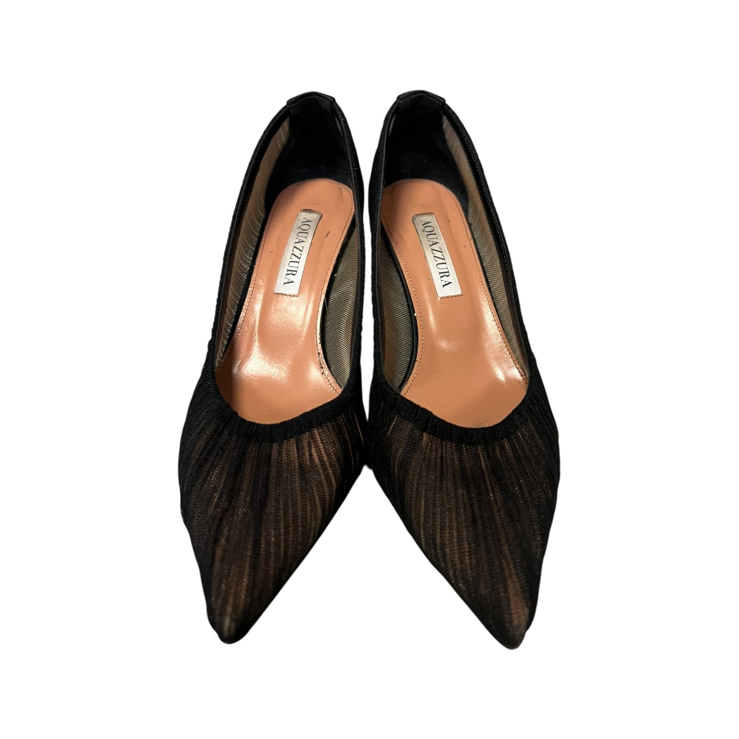 AQUAZZURA Ruched Mid Heel Pumps in Black | 36