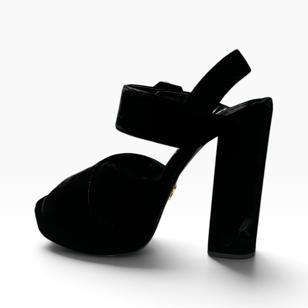 PRADA Jeweled Buckle Velvet Platform Sandals | 37