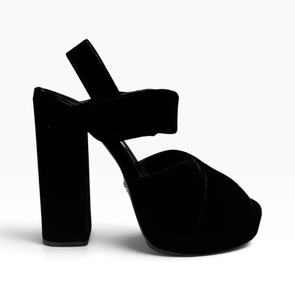 PRADA Jeweled Buckle Velvet Platform Sandals | 37