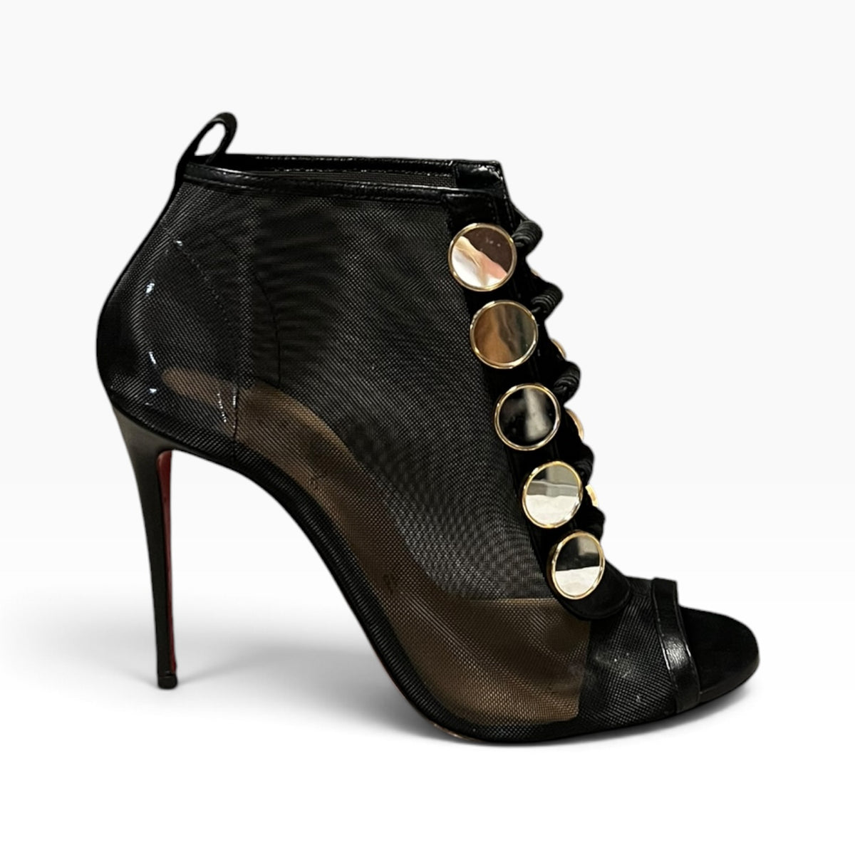 CHRISTIAN LOUBOUTIN Marika Mesh Booties in Black | 37.5