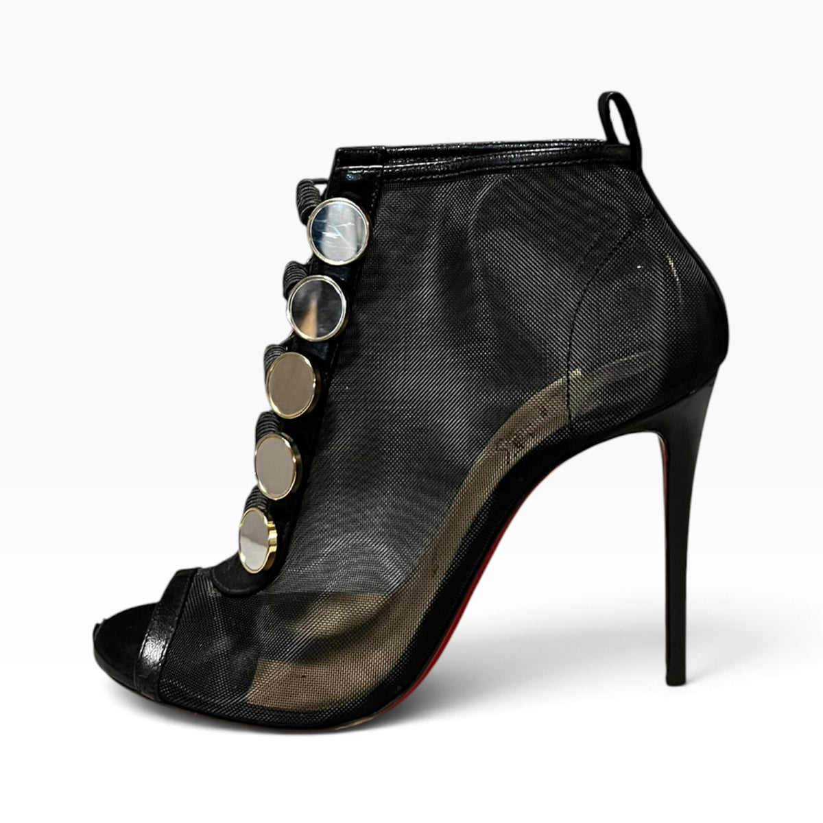 CHRISTIAN LOUBOUTIN Marika Mesh Booties in Black | 37.5