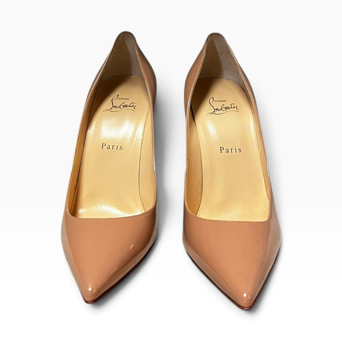 CHRISTIAN LOUBOUTIN Patent Kate 100 Pumps in Nude | 40.5