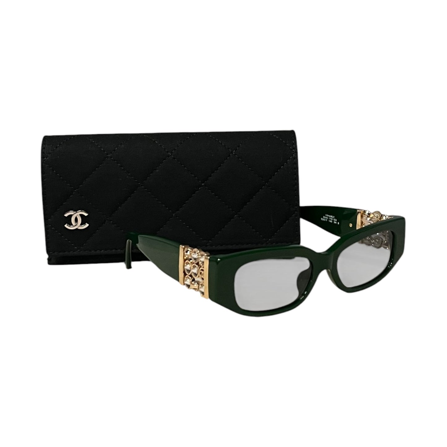 CHANEL CC Glass Pearl Sunglasses in Green