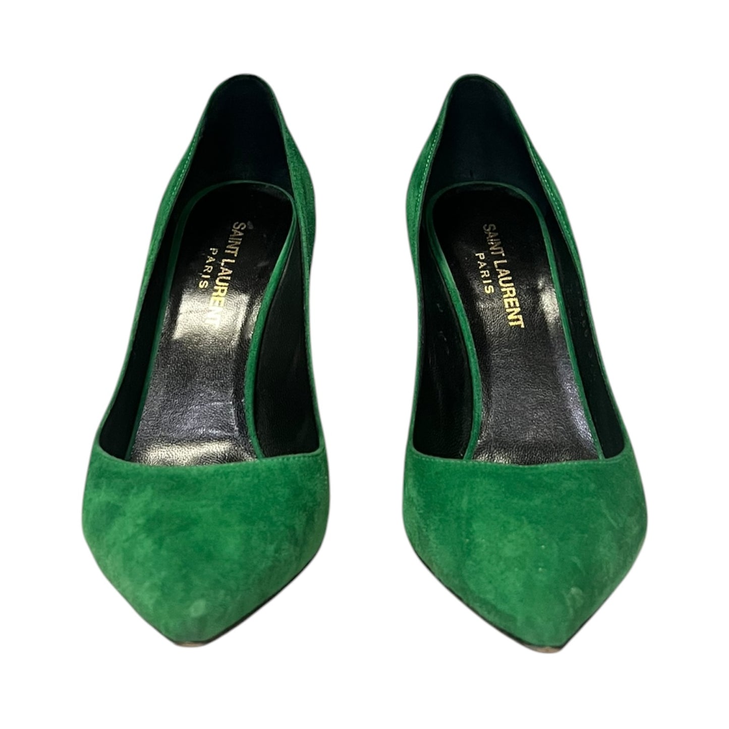 SAINT LAURENT Paris Suede Pumps in Green | 37.5