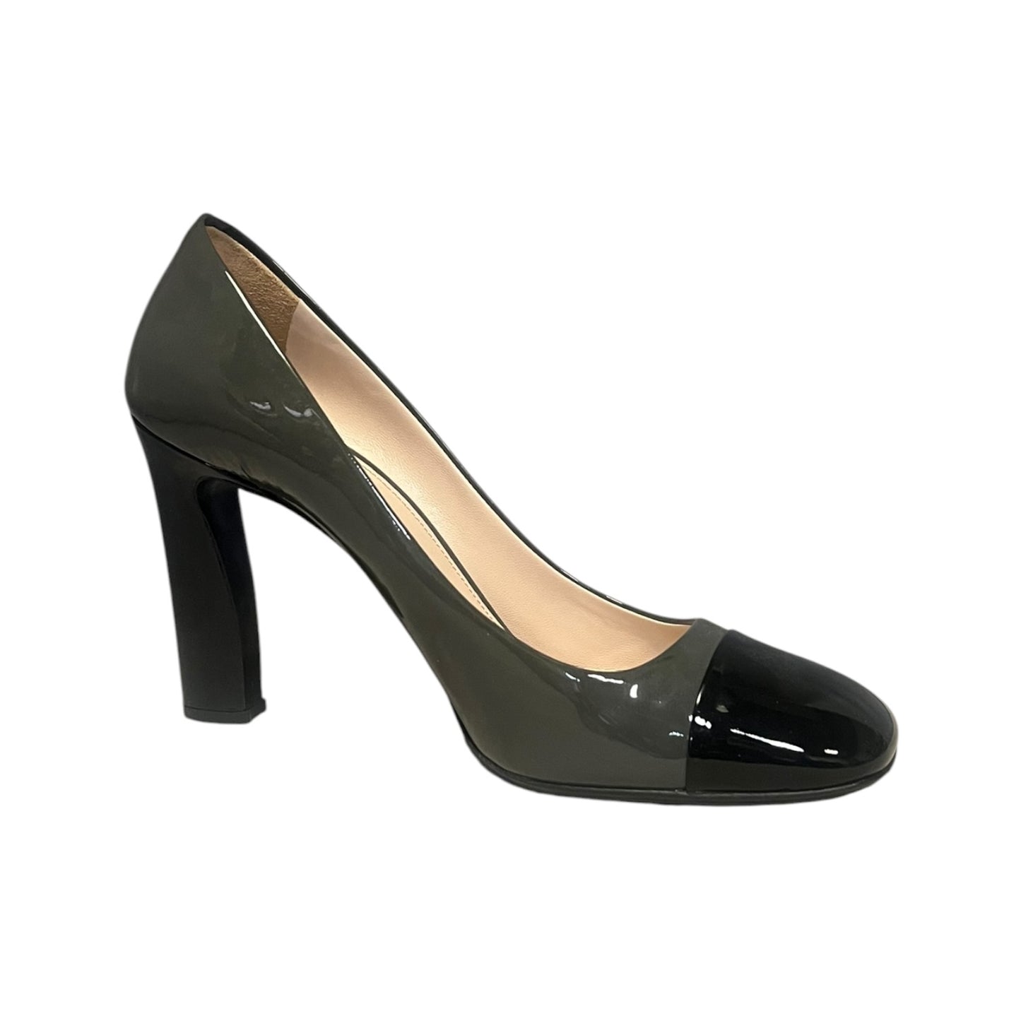 PRADA Patent Cap Toe Pumps in Gray & Black | 40