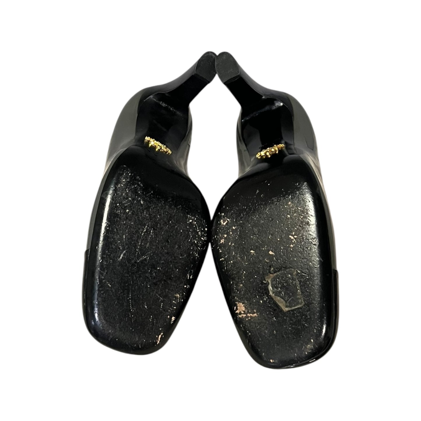 PRADA Patent Cap Toe Pumps in Gray & Black | 40