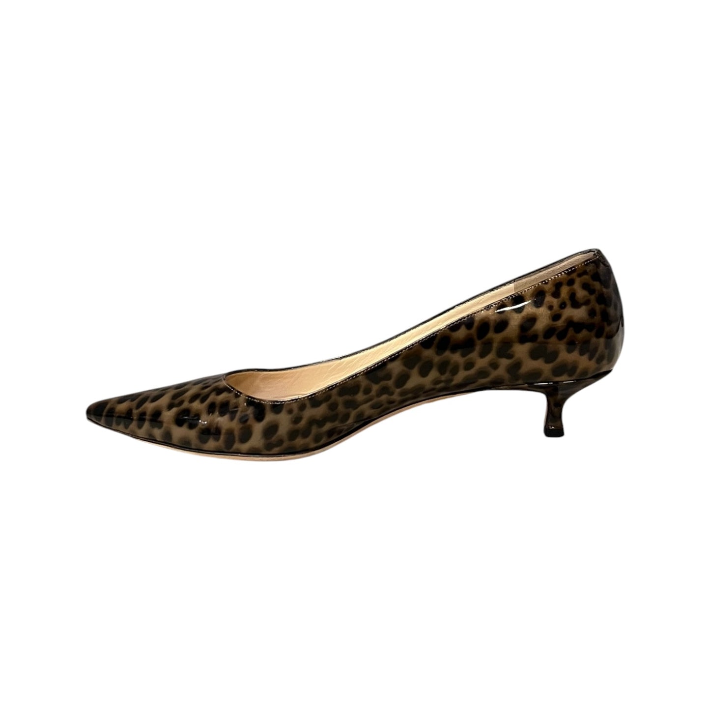 JIMMY CHOO Patent Animal Print Kitten Heel Pumps | 37