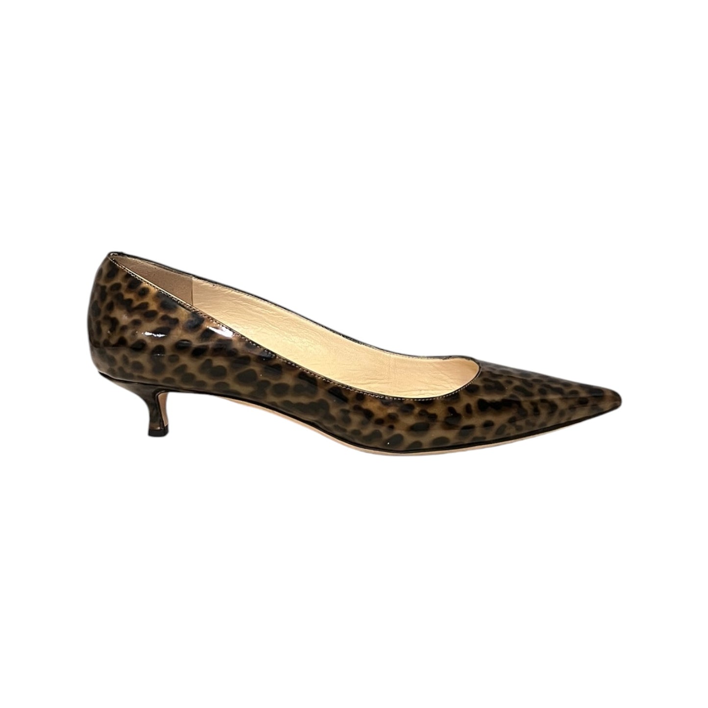 JIMMY CHOO Patent Animal Print Kitten Heel Pumps | 37