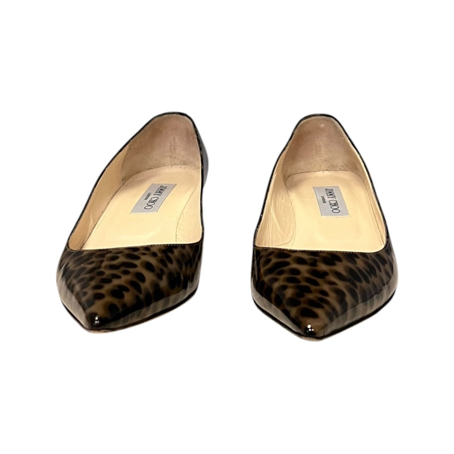 JIMMY CHOO Patent Animal Print Kitten Heel Pumps | 37