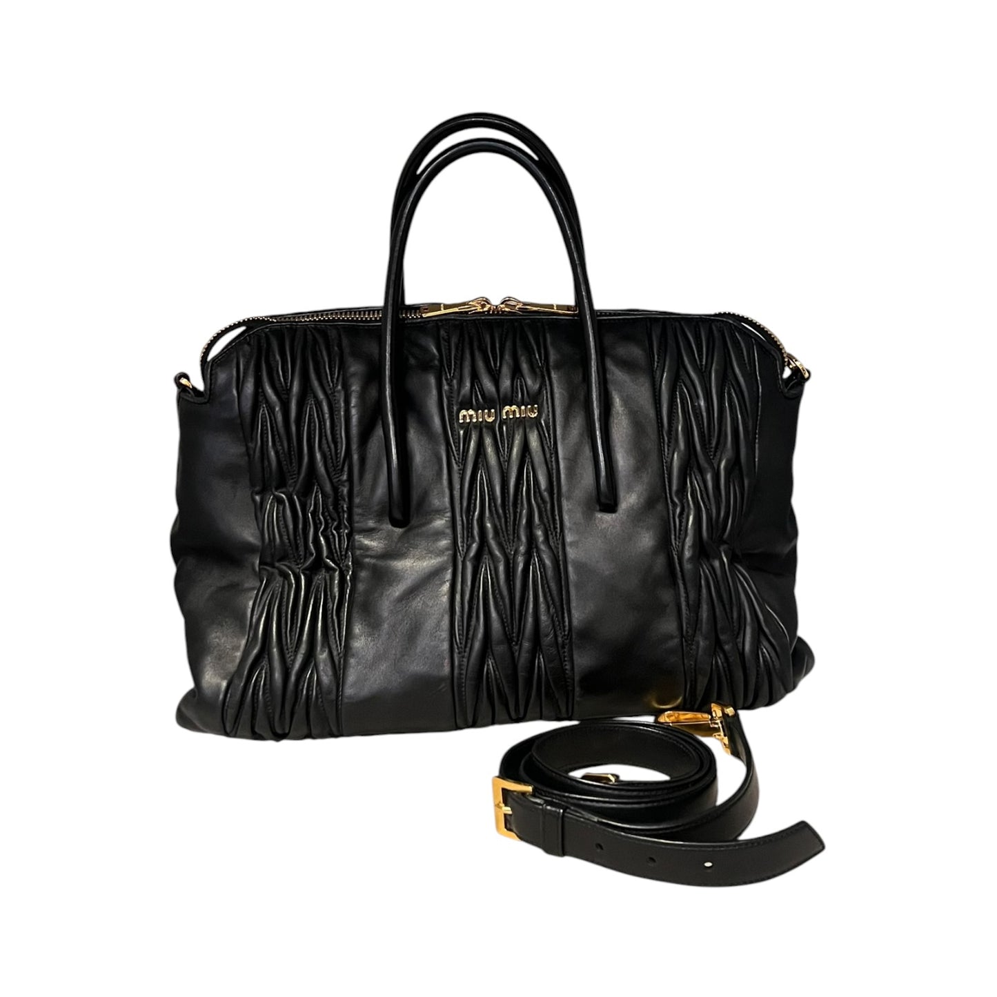 MIU MIU Matelasse Top Handle Shoulder Bag in Black