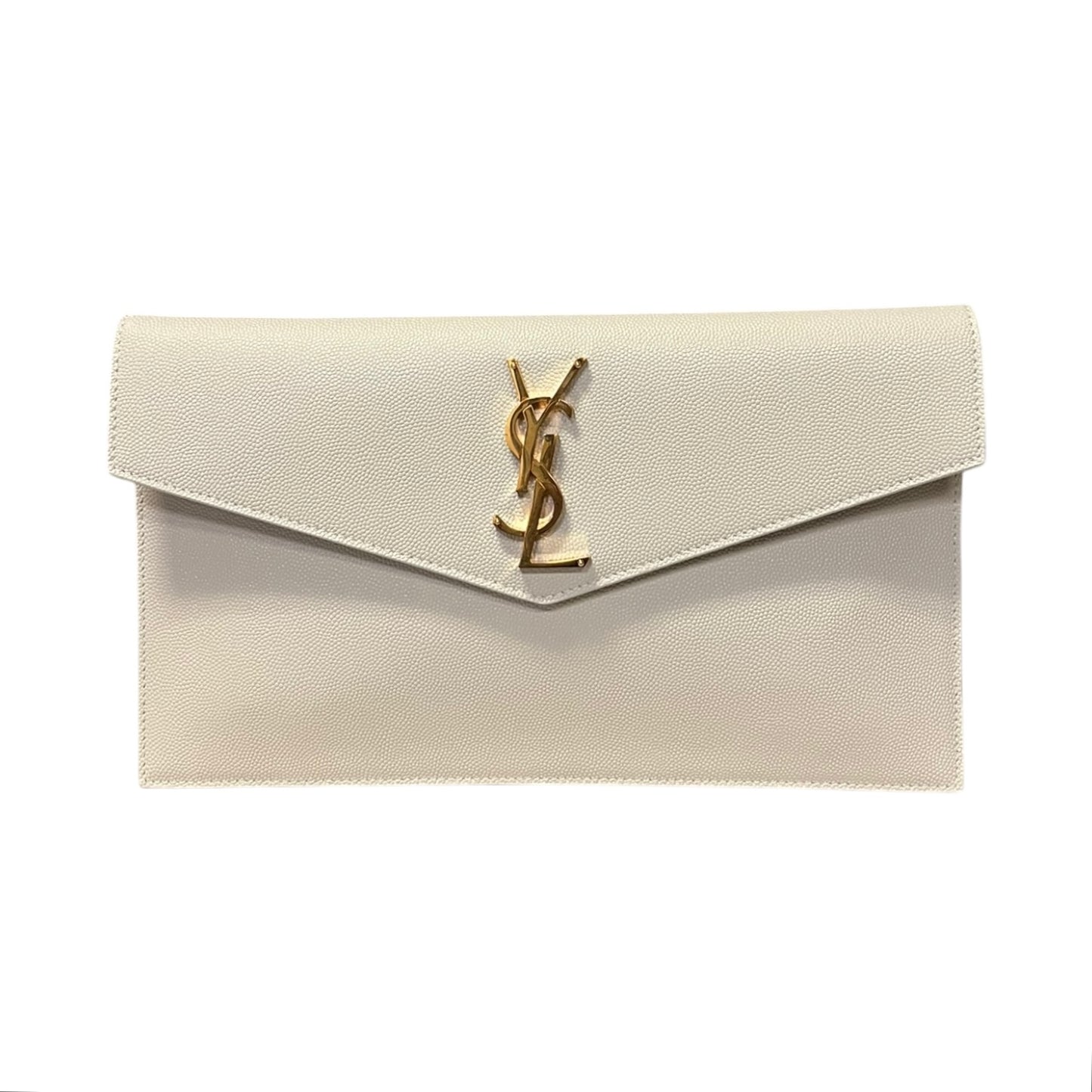 SAINT LAURENT Uptown Clutch in Vintage Blanc Grain De Poudre Leather
