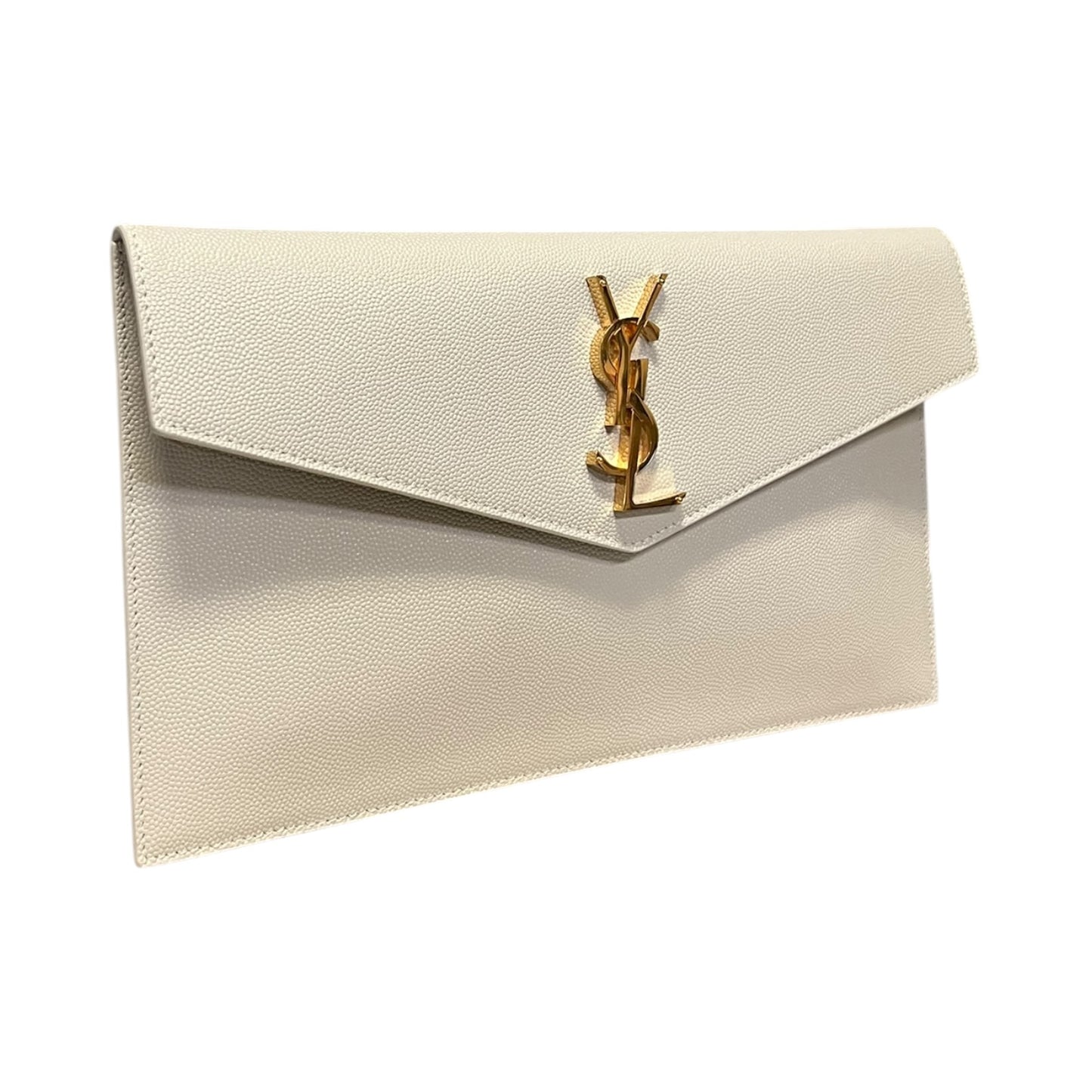 SAINT LAURENT Uptown Clutch in Vintage Blanc Grain De Poudre Leather