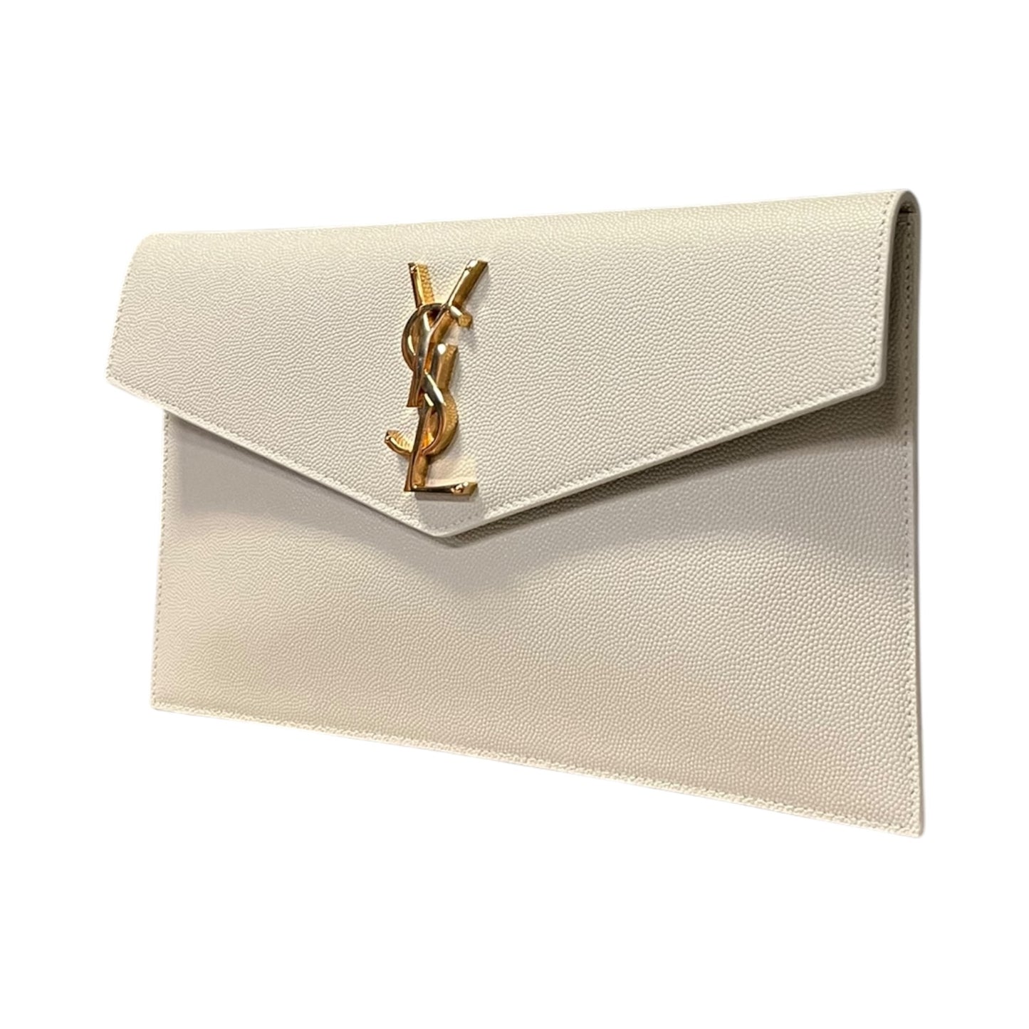 SAINT LAURENT Uptown Clutch in Vintage Blanc Grain De Poudre Leather