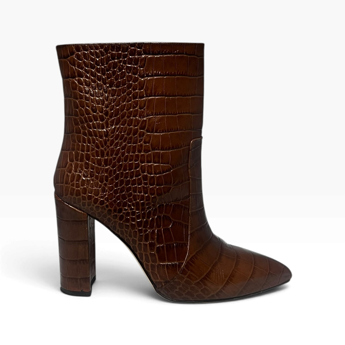 PARIS TEXAS Embossed Croc Ankle Booties in Brown | 40.5
