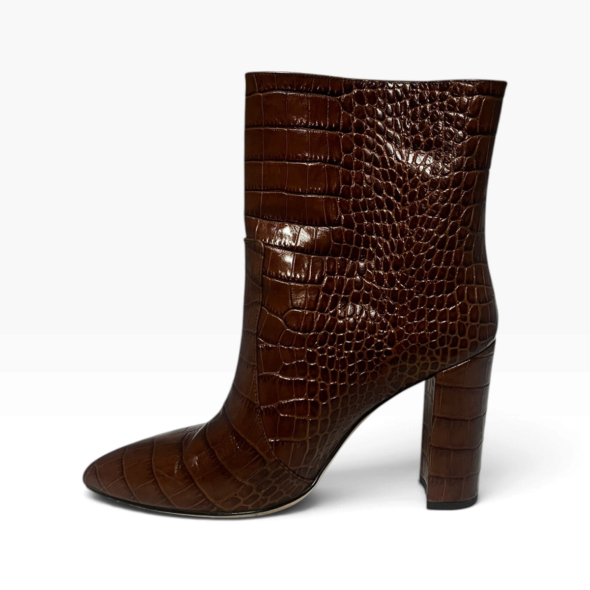 PARIS TEXAS Embossed Croc Ankle Booties in Brown | 40.5