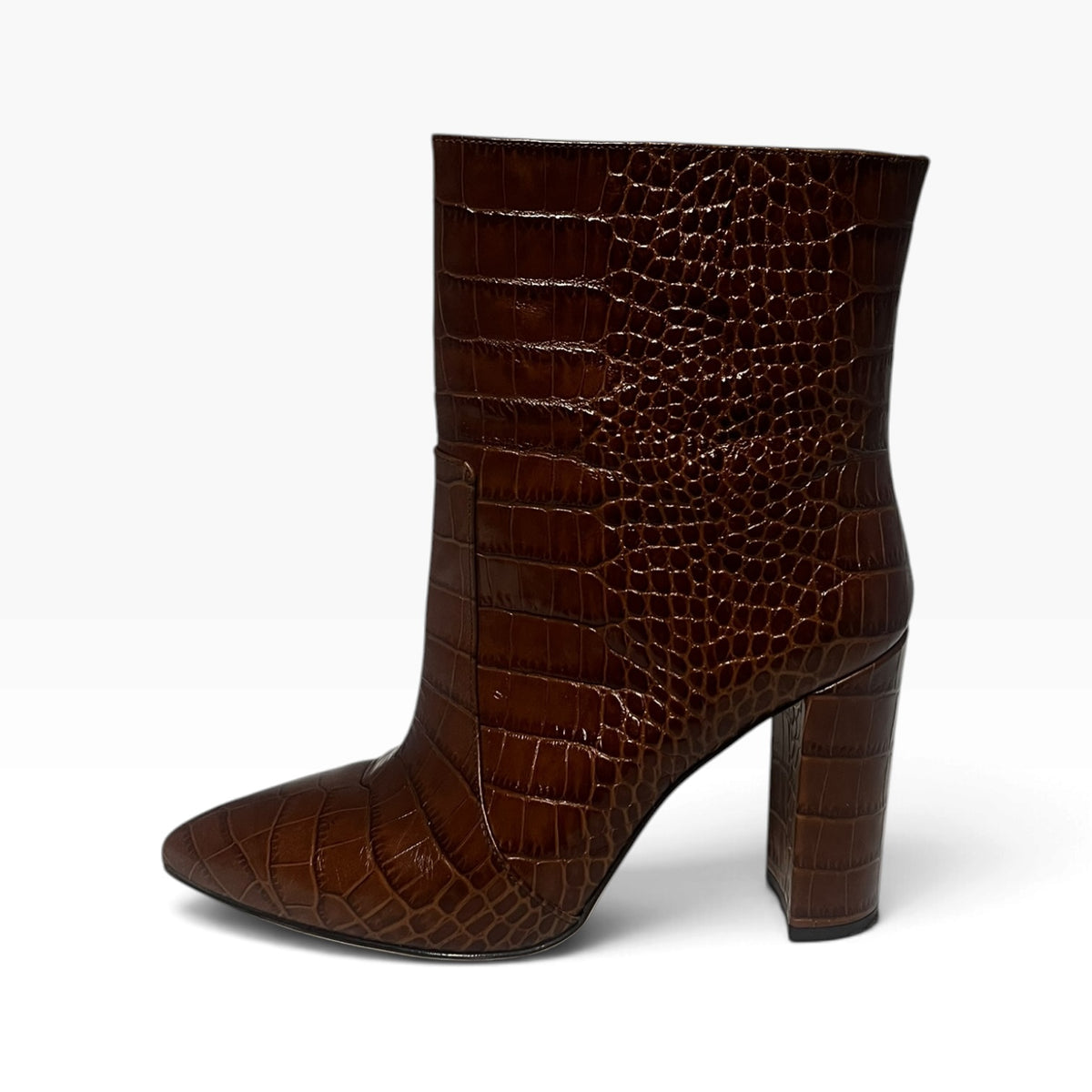 PARIS TEXAS Embossed Croc Ankle Booties in Brown | 40.5