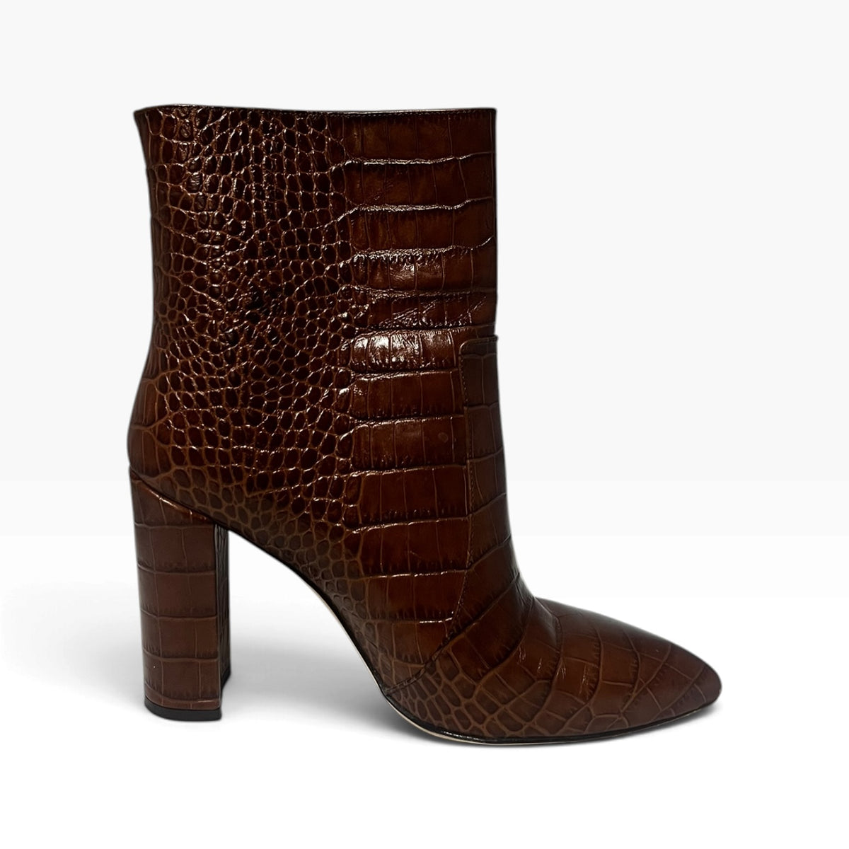PARIS TEXAS Embossed Croc Ankle Booties in Brown | 40.5