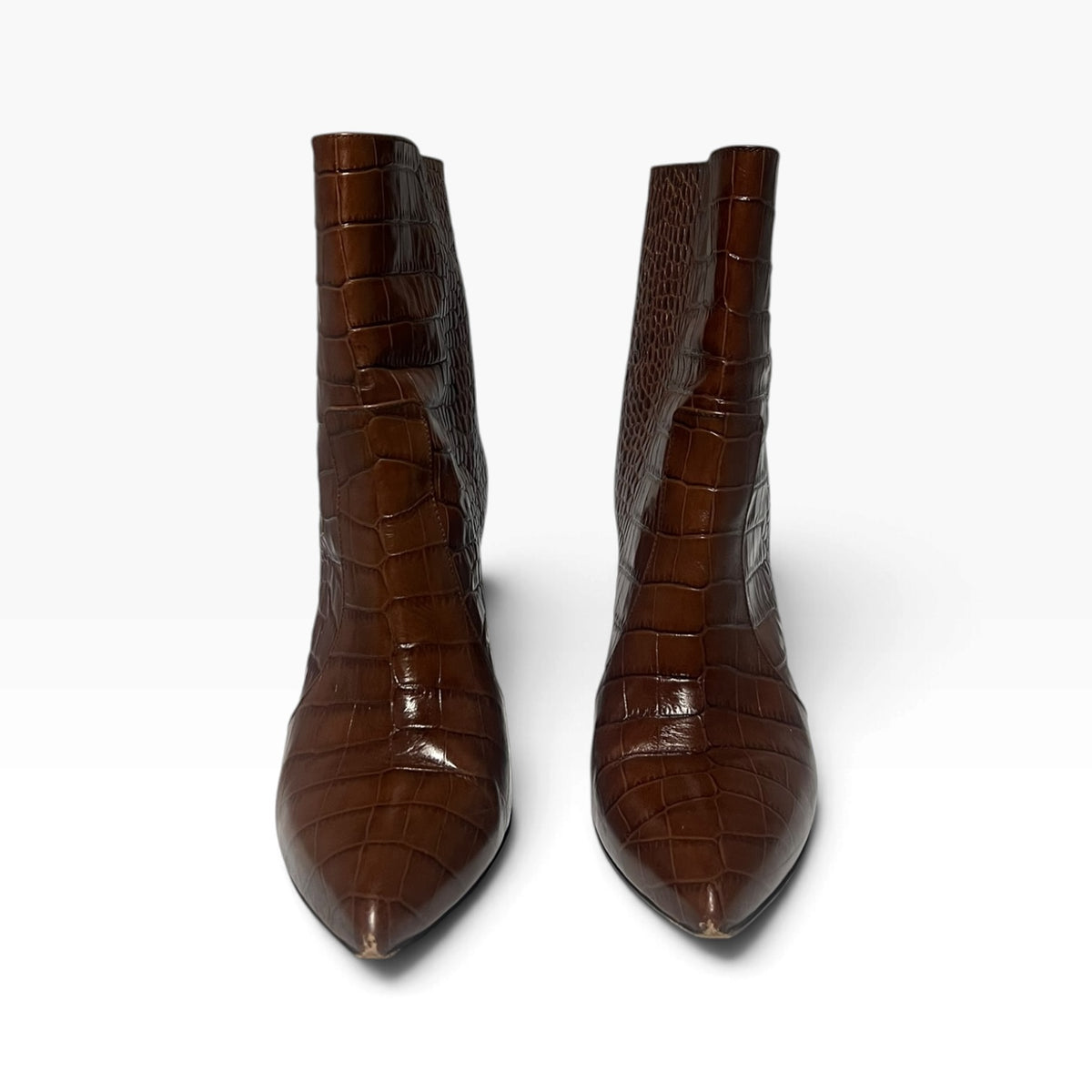 PARIS TEXAS Embossed Croc Ankle Booties in Brown | 40.5