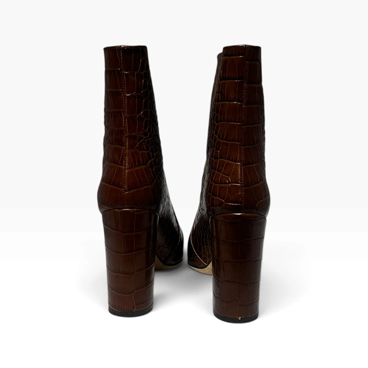 PARIS TEXAS Embossed Croc Ankle Booties in Brown | 40.5