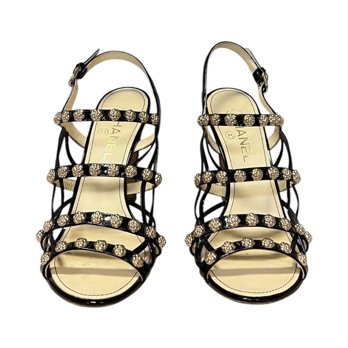 CHANEL Camelia Studded Sandal in Black | 40.5