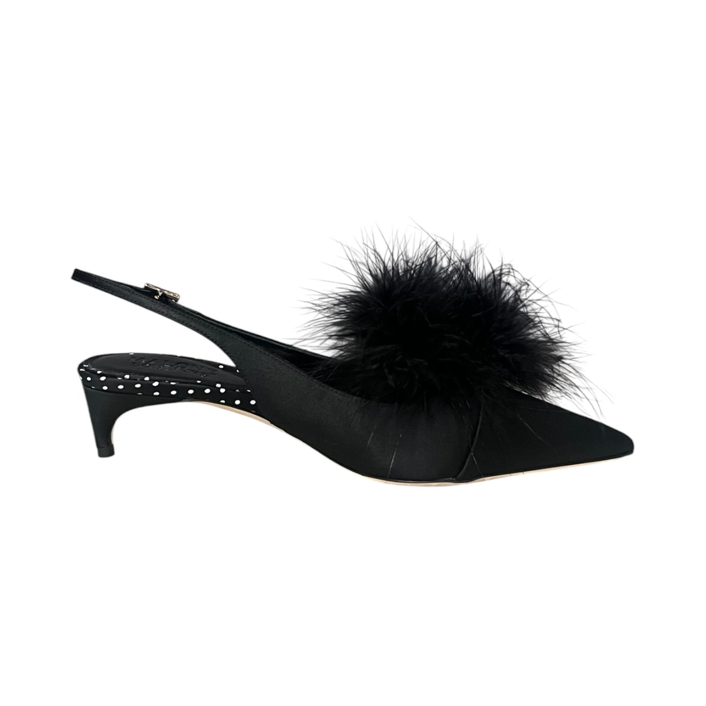 MALONE SOULIERS Andrea Feather Slingback Kitten Heels in Black | 36.5