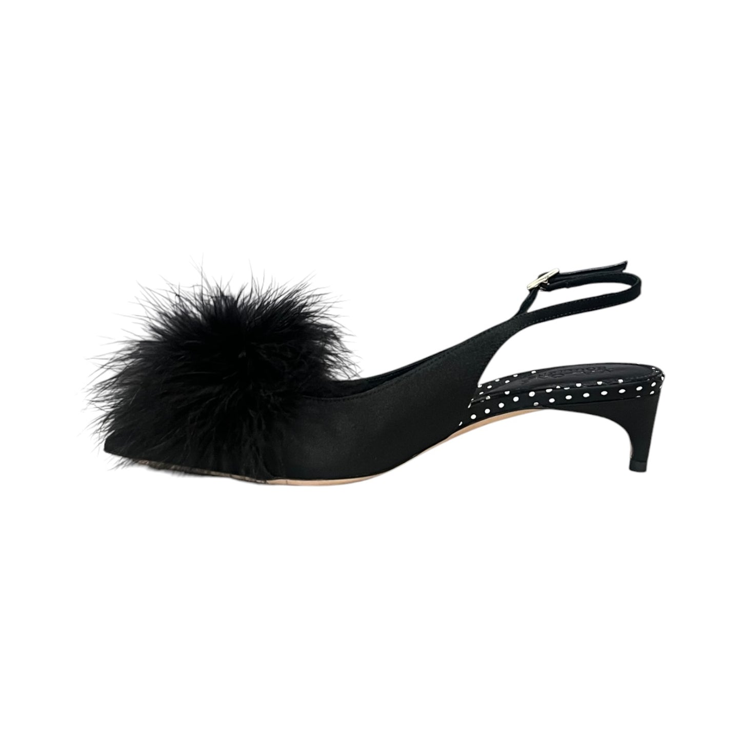 MALONE SOULIERS Andrea Feather Slingback Kitten Heels in Black | 36.5