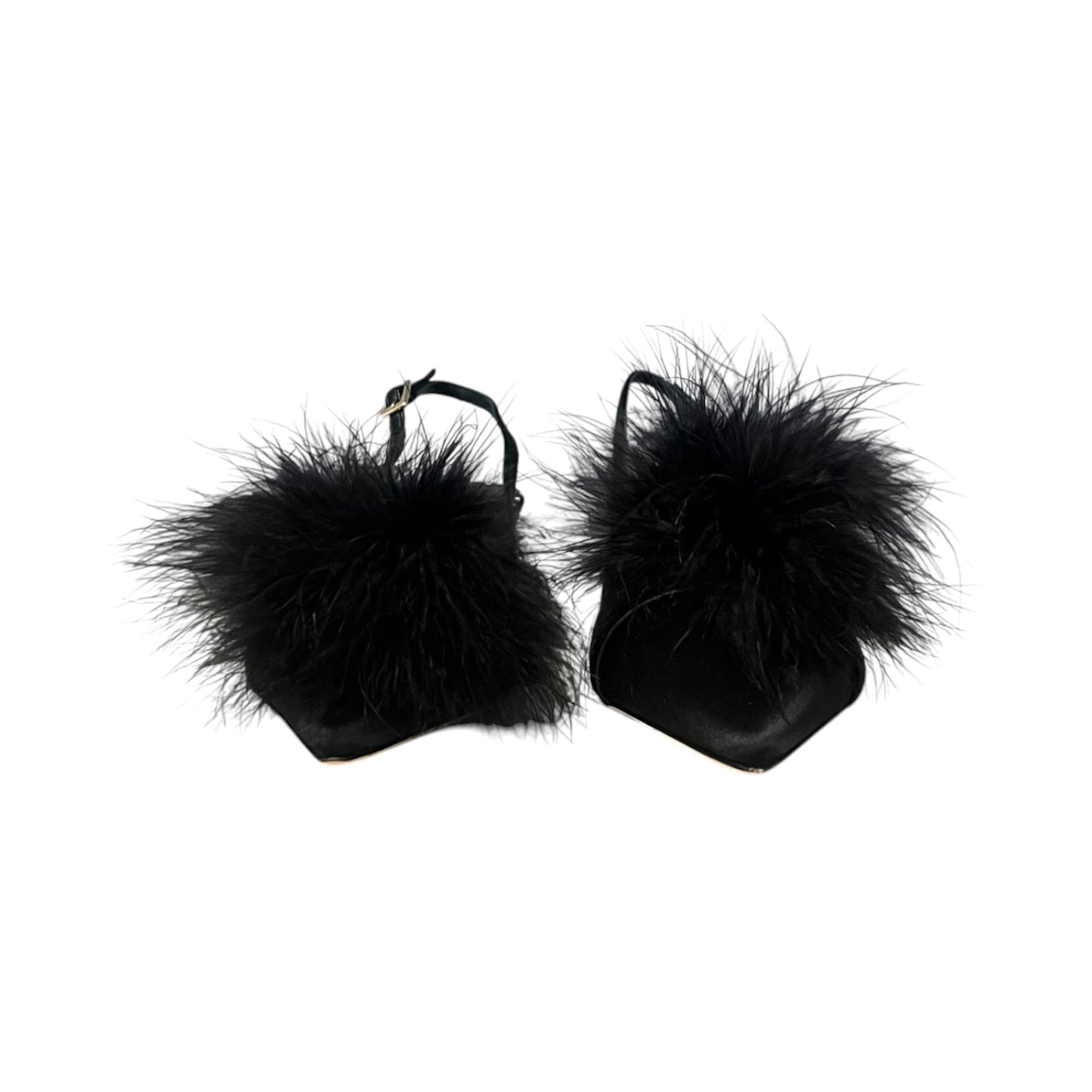 MALONE SOULIERS Andrea Feather Slingback Kitten Heels in Black | 36.5