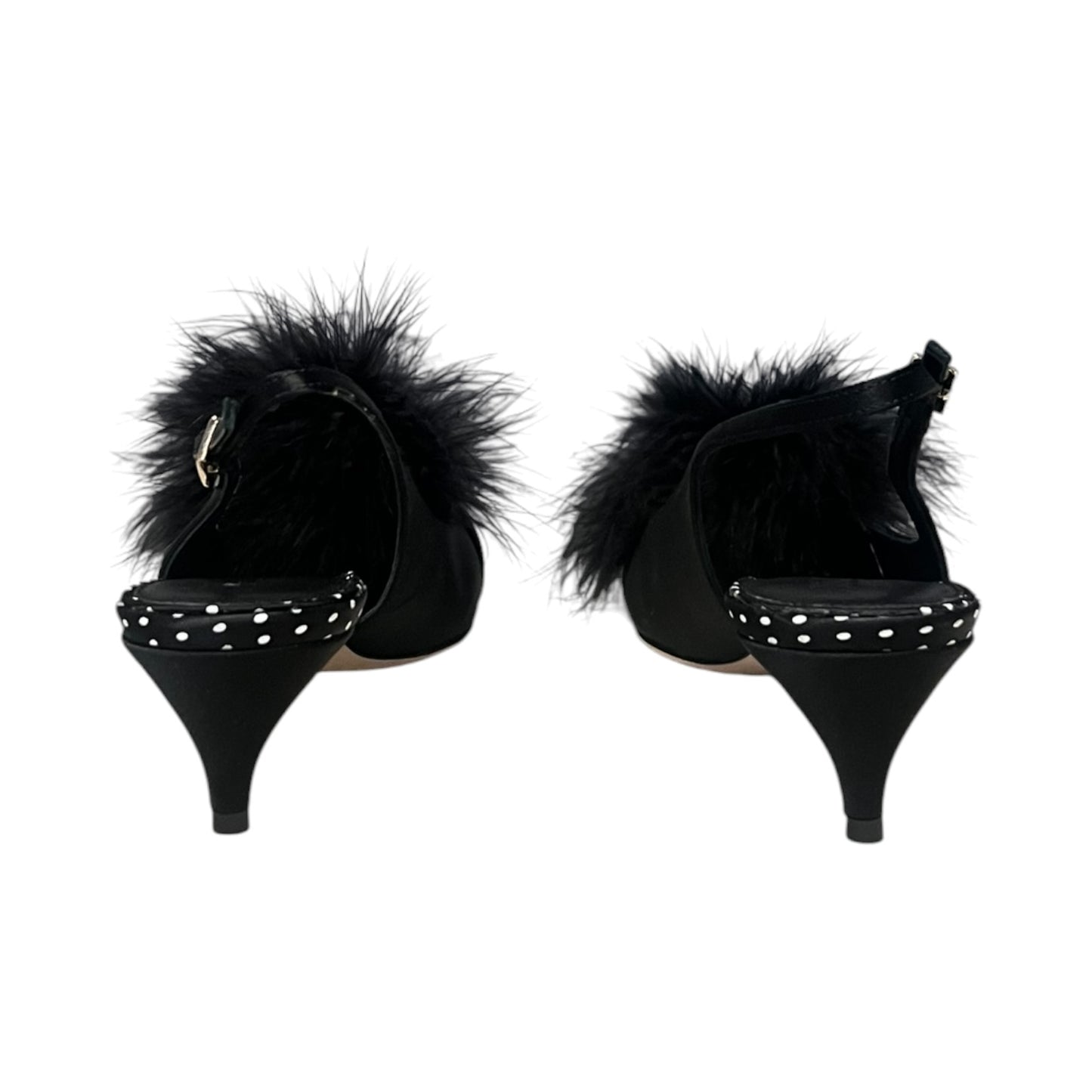 MALONE SOULIERS Andrea Feather Slingback Kitten Heels in Black | 36.5