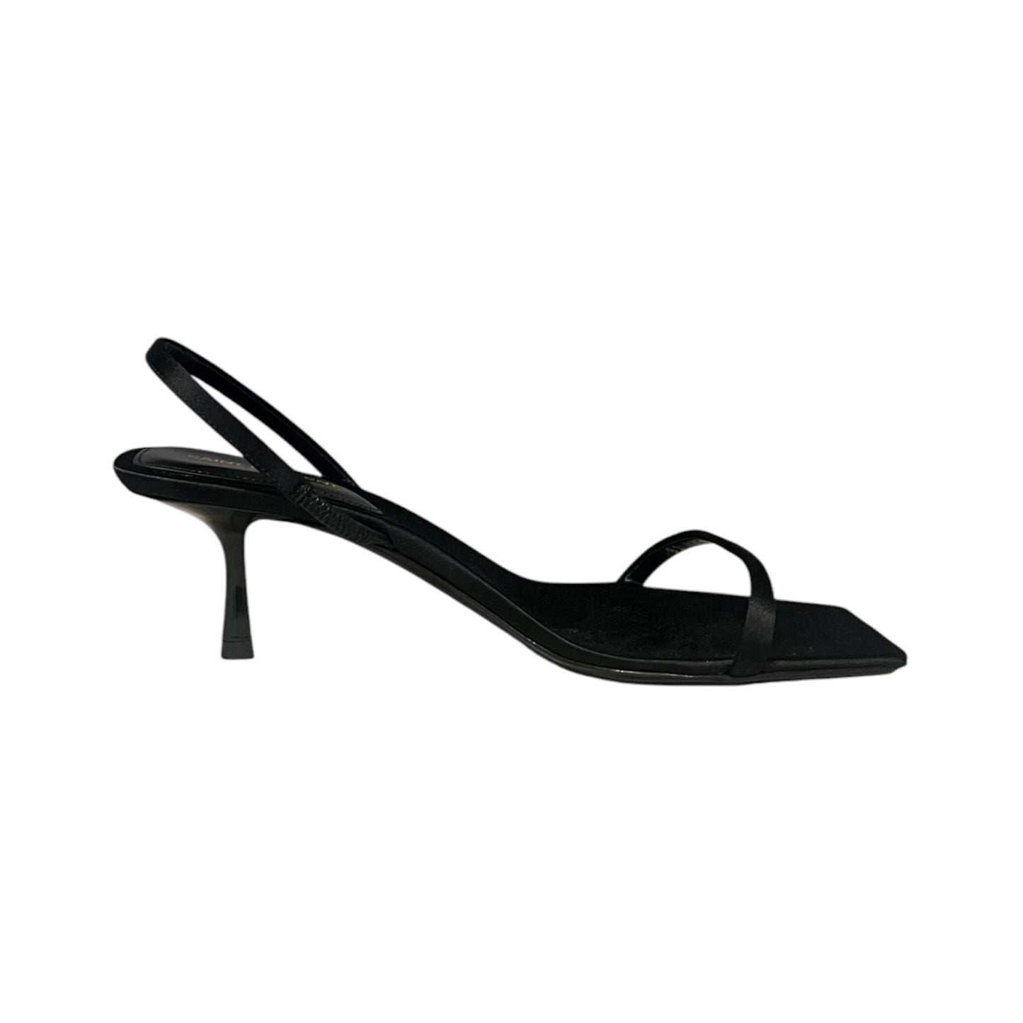 SAINT LAURENT Jaspe Satin Kitten Heel Sandals in Black | 36.5
