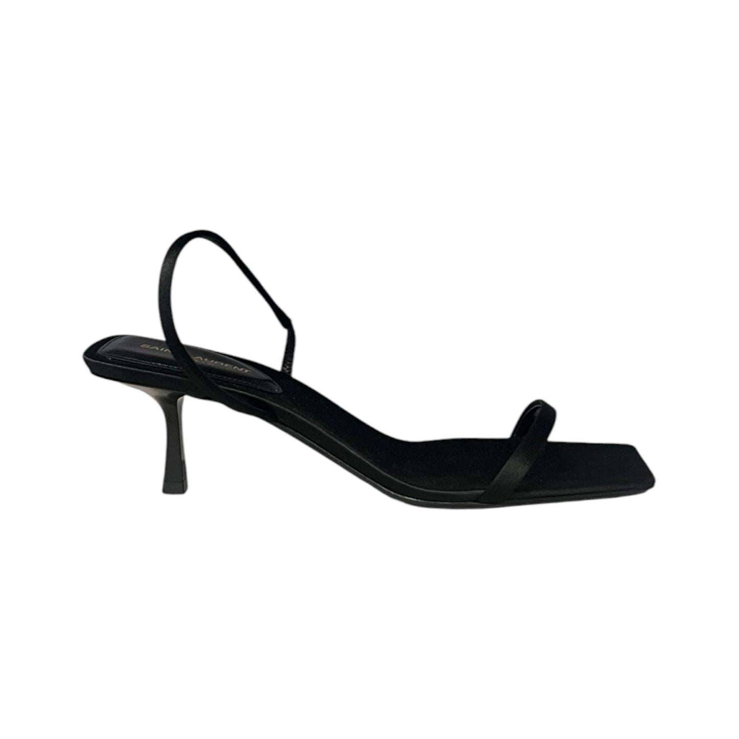 SAINT LAURENT Jaspe Satin Kitten Heel Sandals in Black | 36.5
