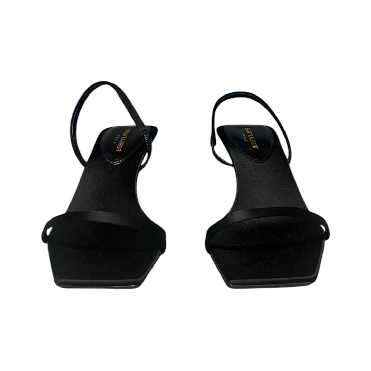 SAINT LAURENT Jaspe Satin Kitten Heel Sandals in Black | 36.5