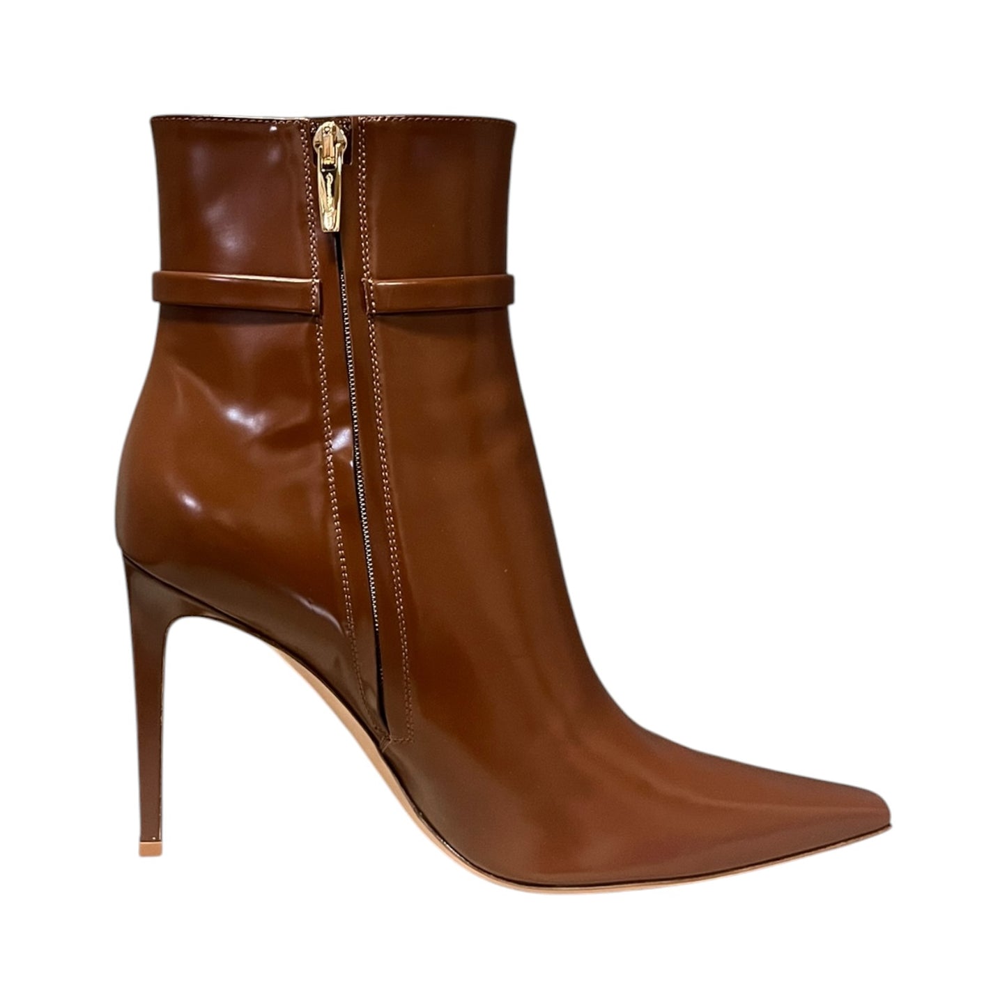 GIANVITO ROSSI Lynsay Hi Gloss Booties in Brown | 39.5