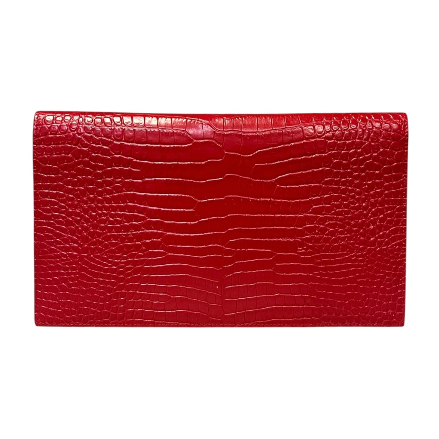SAINT LAURENT Uptown Crocodile Embossed Pouch in Red