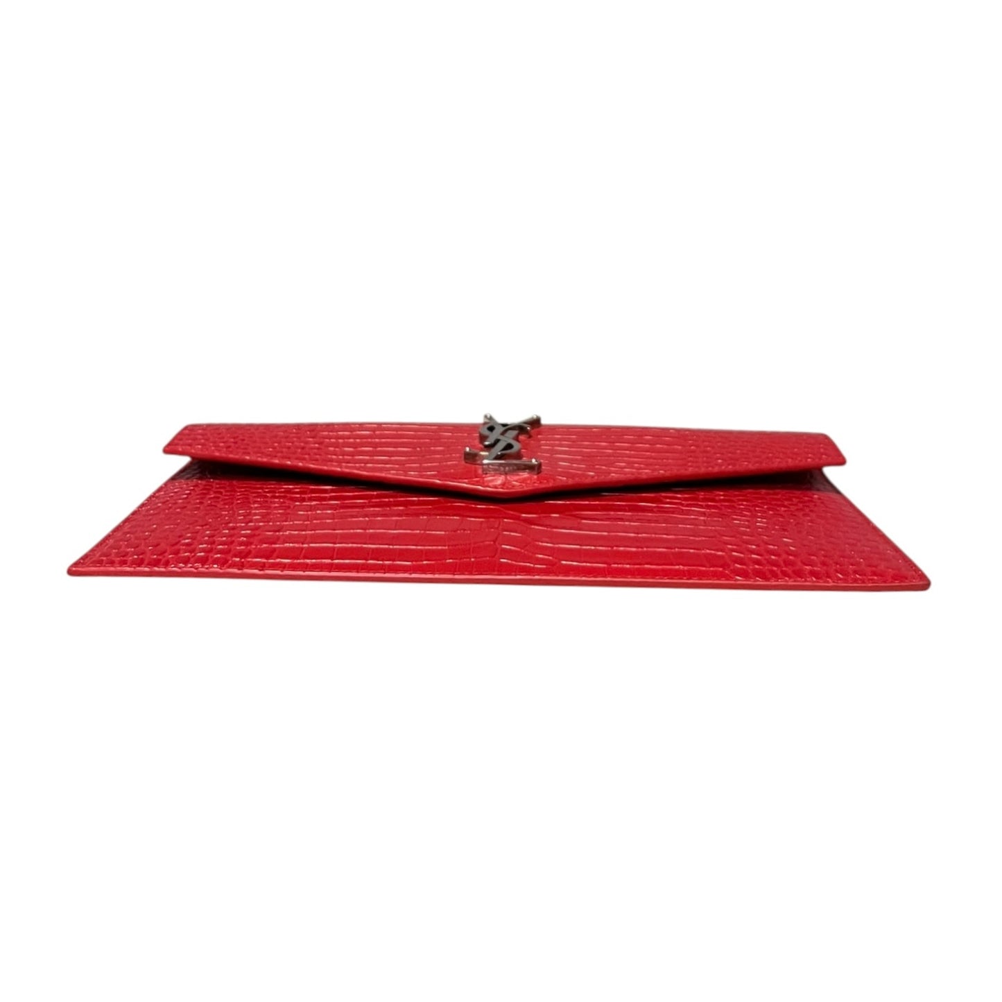 SAINT LAURENT Uptown Crocodile Embossed Pouch in Red