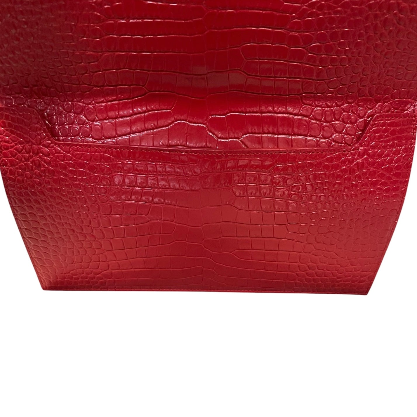SAINT LAURENT Uptown Crocodile Embossed Pouch in Red